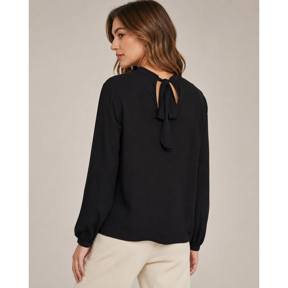 NSR Black Tie Neck Keyhole Blouse Size XS - Picture 2 of 12